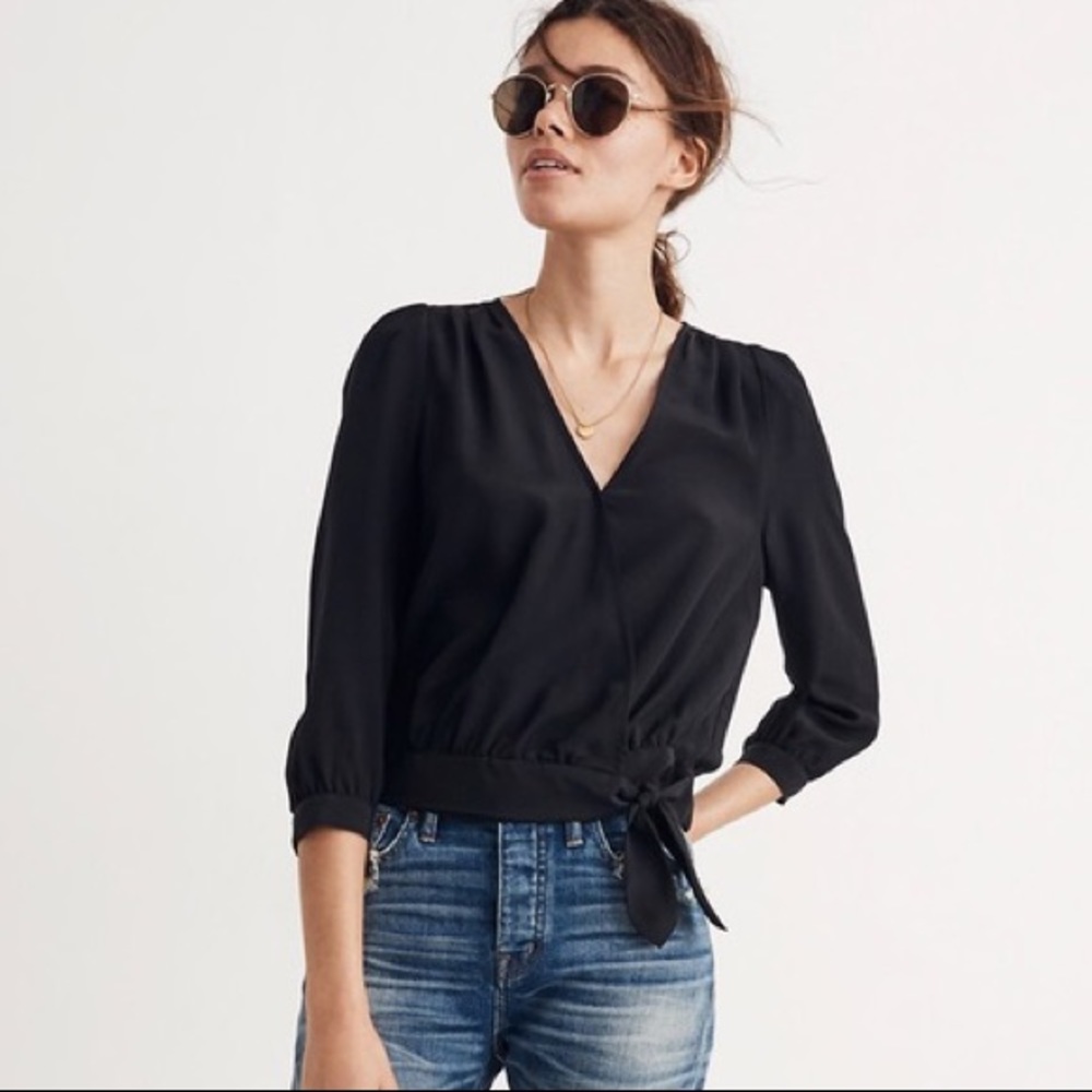 Madewell side-tie silk top in black